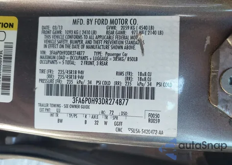 2013 Ford Fusion Se from USA, damaged, VIN 3FA6P0H93DR274877